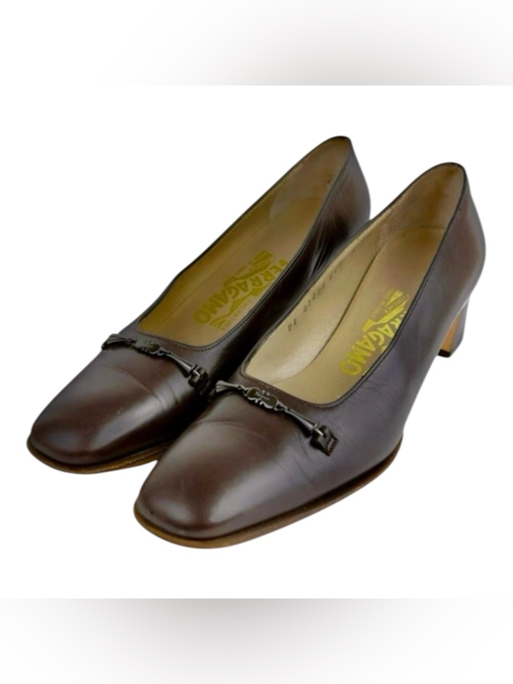 Salvatore Ferragamo Vintage Brown Leather Shoes 2” Ghanci Block Heels Size 8B